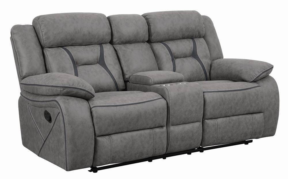 Higgins Pillow Top Arm Motion Loveseat with Console Grey - Evans Furniture (CO)