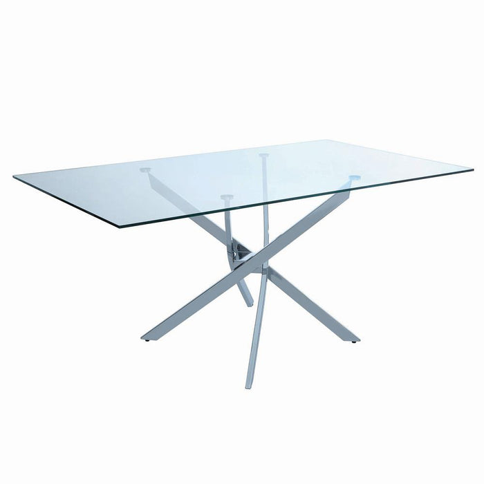 Carmelo X-shaped Dining Table Chrome and Clear - Evans Furniture (CO)