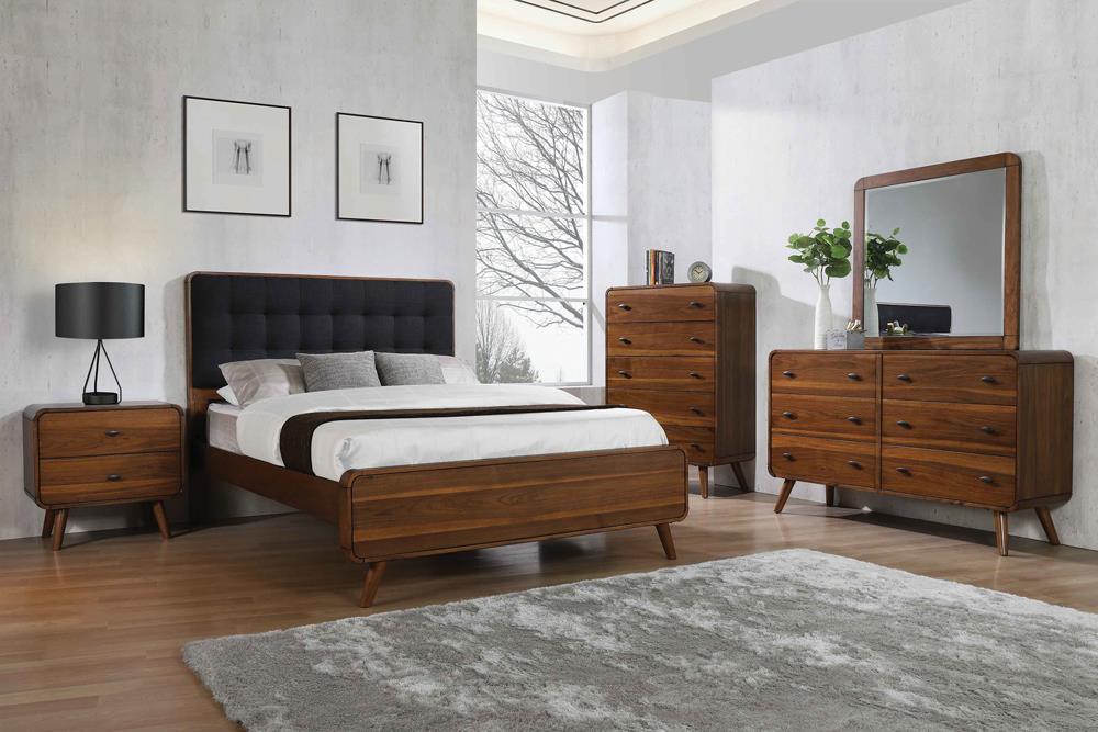 Robyn California King Bed with Upholstered Headboard Dark Walnut - Evans Furniture (CO)