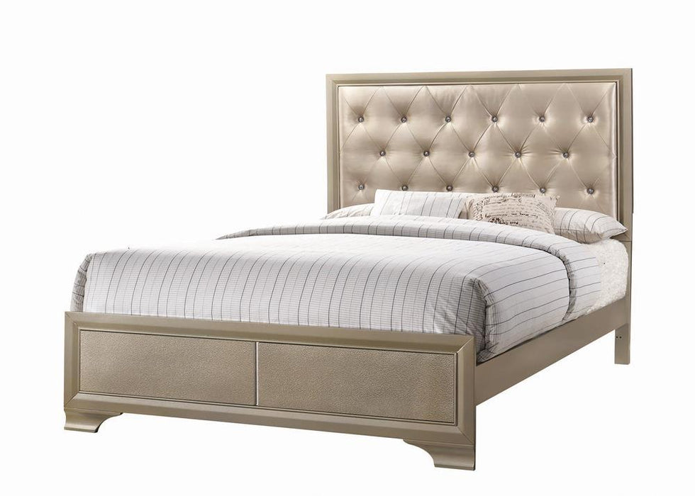 Beaumont Upholstered Queen Bed Champagne - Evans Furniture (CO)