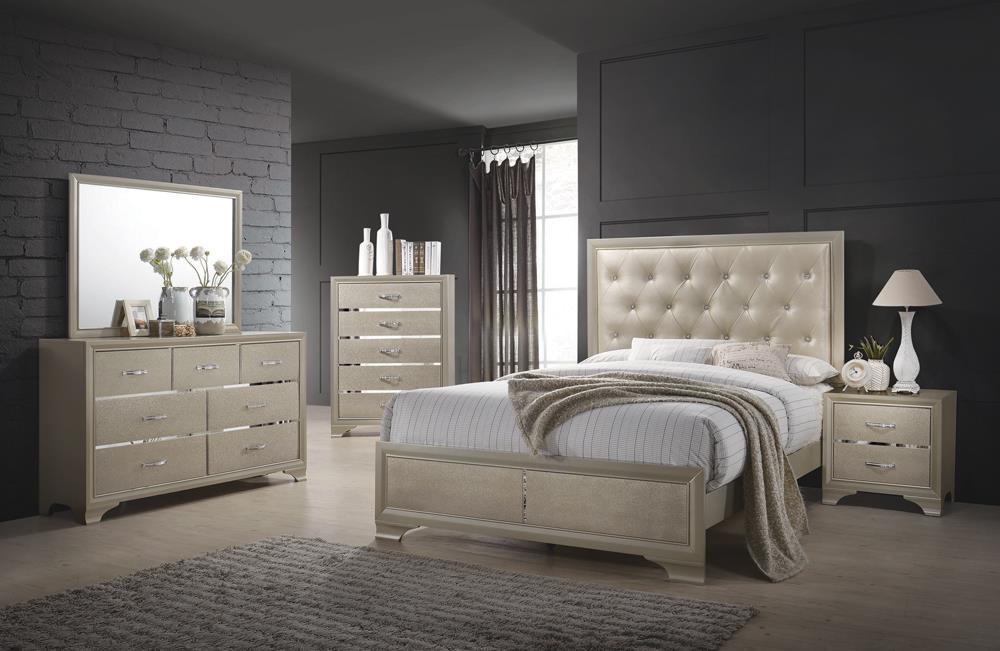 Beaumont Upholstered Queen Bed Champagne - Evans Furniture (CO)