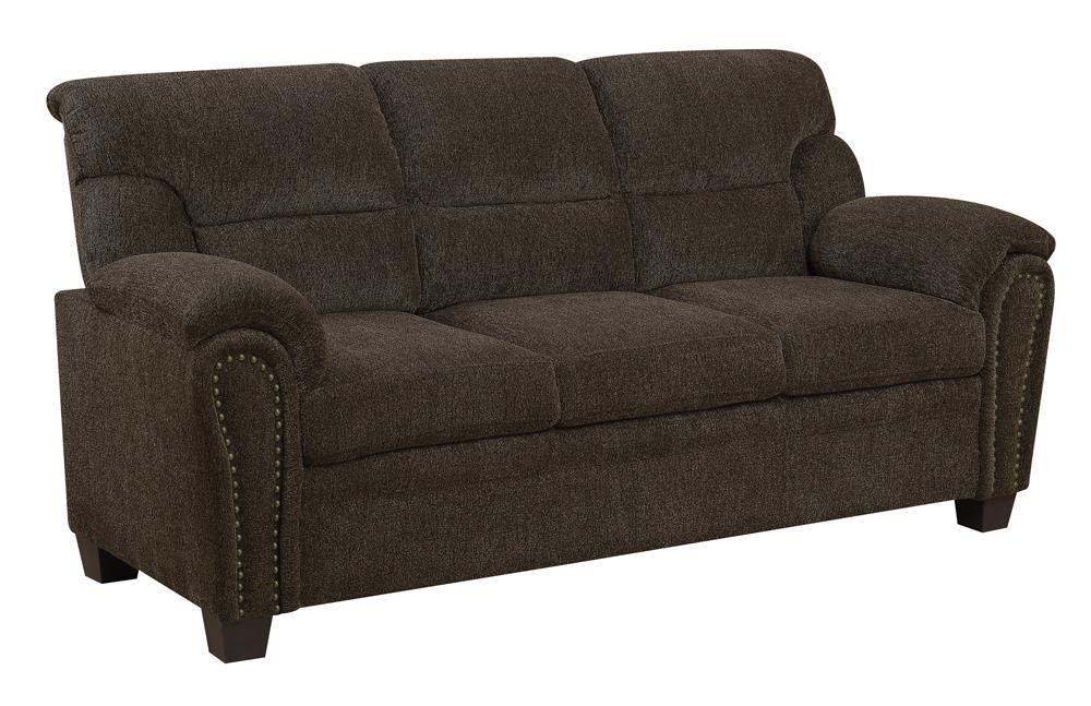 Clementine Upholstered Sofa with Nailhead Trim Brown - Evans Furniture (CO)