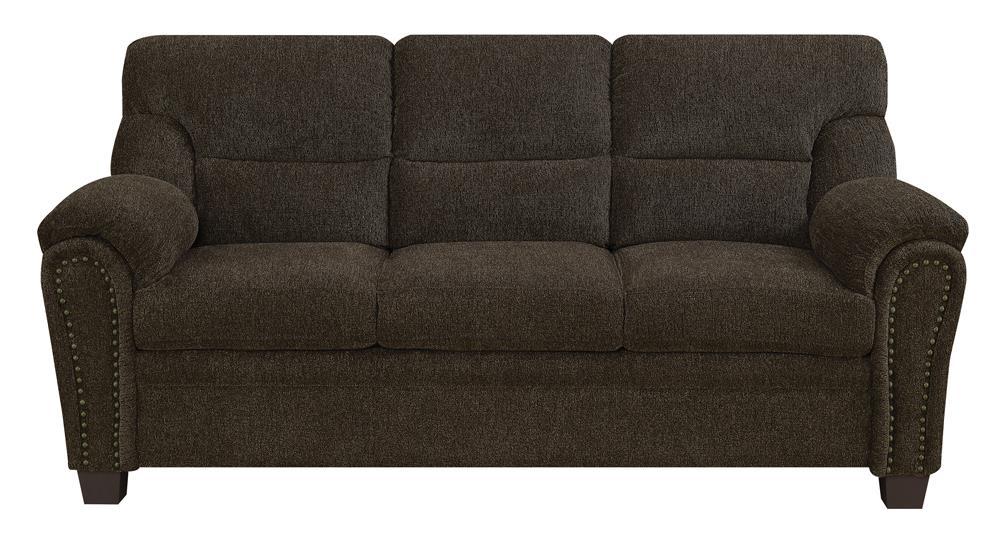 Clementine Upholstered Sofa with Nailhead Trim Brown - Evans Furniture (CO)