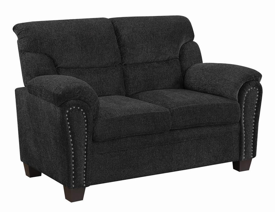 Clementine Upholstered Loveseat with Nailhead Trim Grey - Evans Furniture (CO)