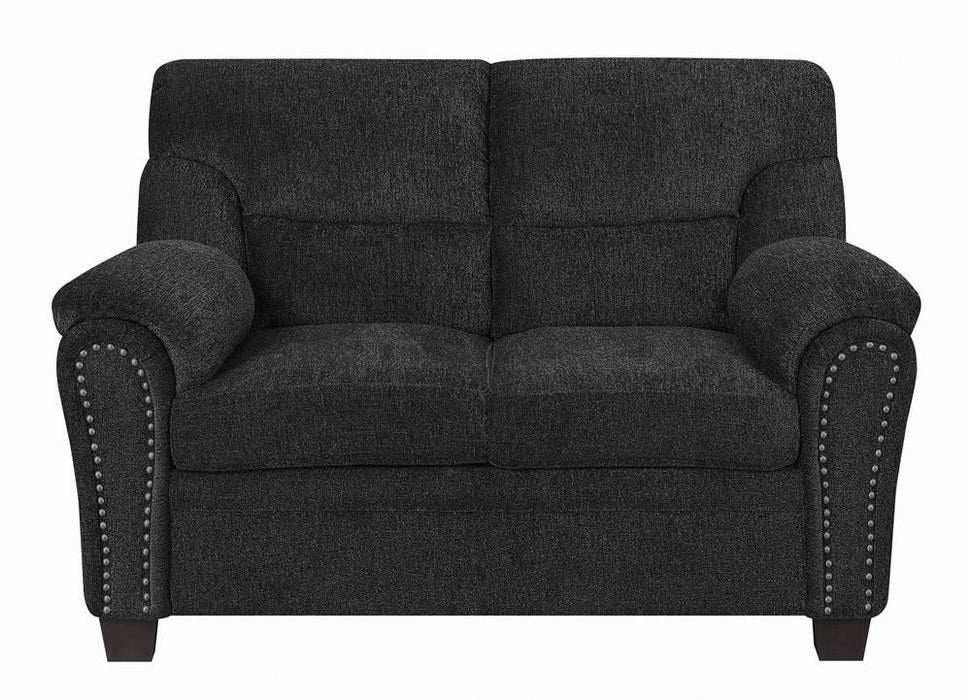 Clementine Upholstered Loveseat with Nailhead Trim Grey - Evans Furniture (CO)