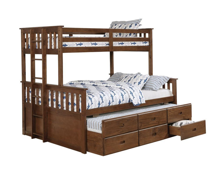 Atkin Twin Extra Long over Queen 3-drawer Bunk Bed Weathered Walnut - Evans Furniture (CO)