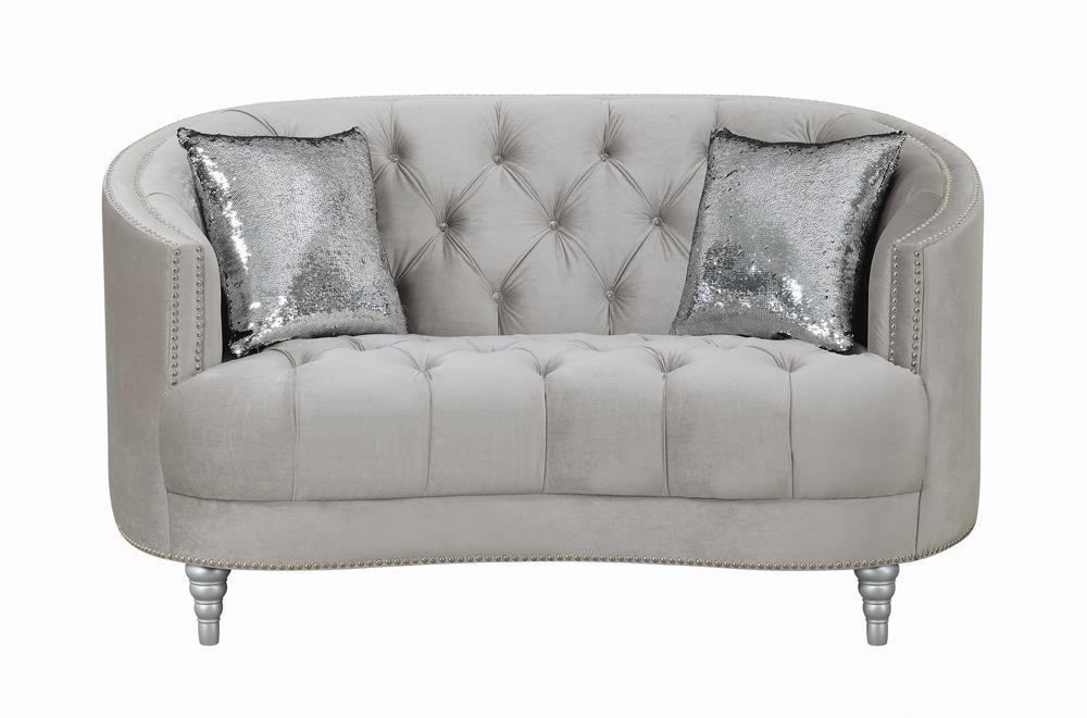 Avonlea Sloped Arm Tufted Loveseat Grey - Evans Furniture (CO)