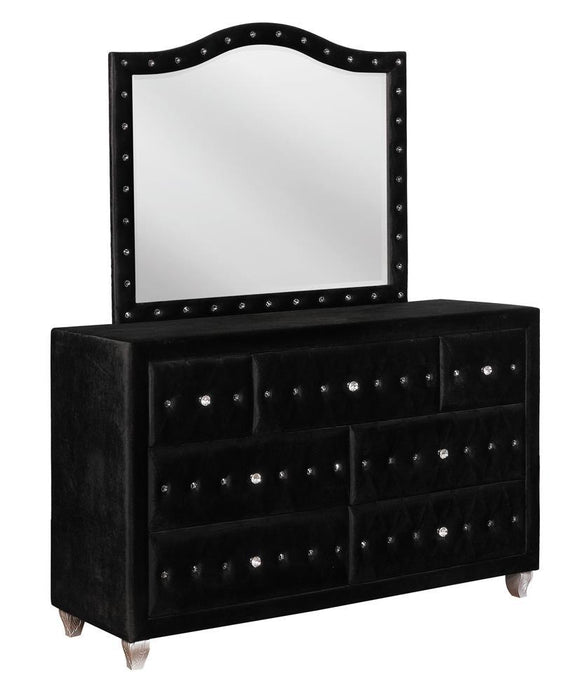 Deanna Button Tufted Dresser Mirror Black - Evans Furniture (CO)