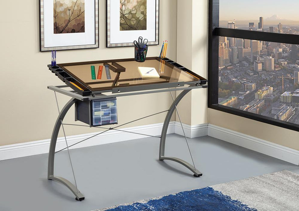 Melo 3-Drawer Drafting Desk Champagne - Evans Furniture (CO)