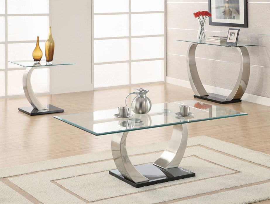 Pruitt Glass Top End Table Clear and Satin - Evans Furniture (CO)