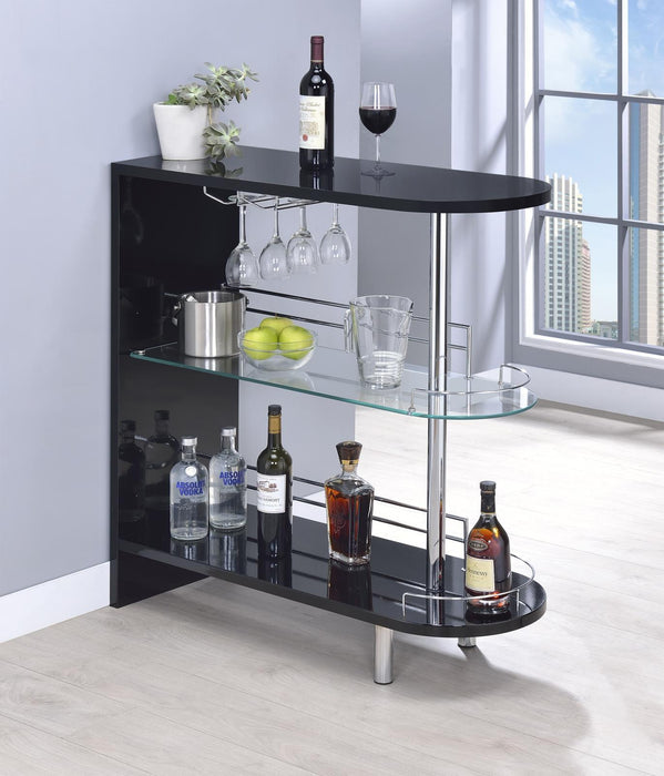 Adolfo 3-tier Bar Table Glossy Black and Clear - Evans Furniture (CO)