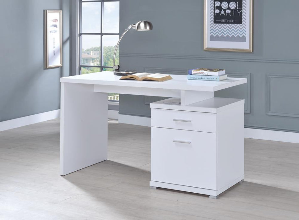 Irving 2-drawer Office Desk with Cabinet White - Evans Furniture (CO)