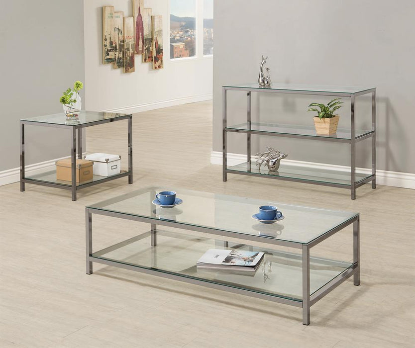 Trini End Table with Glass Shelf Black Nickel - Evans Furniture (CO)