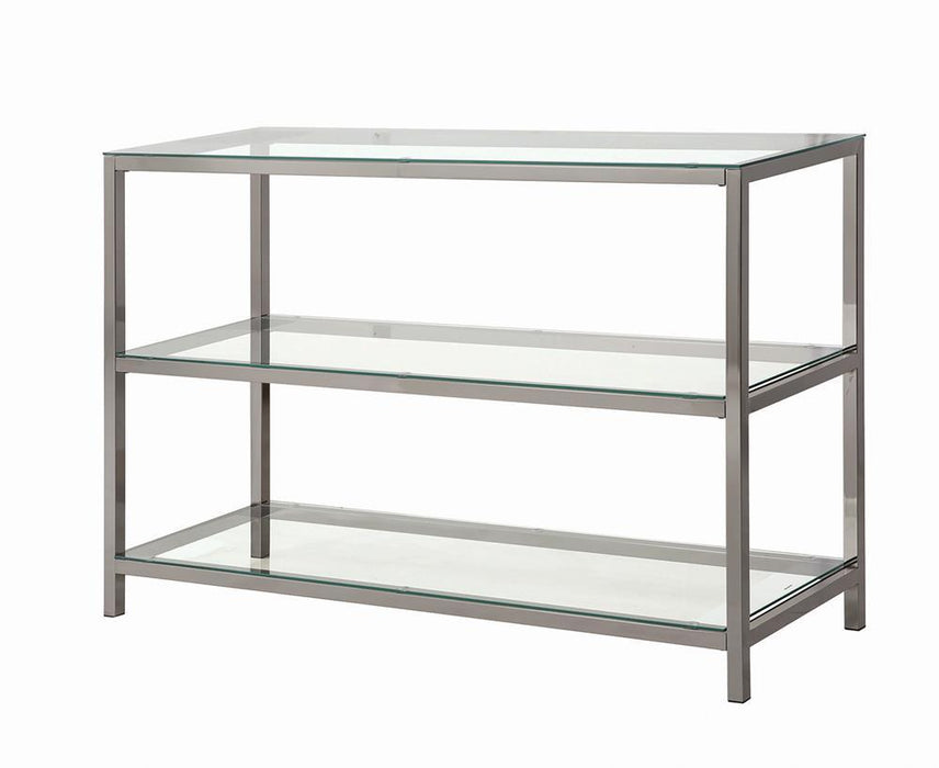 Trini Sofa Table with Glass Shelf Black Nickel - Evans Furniture (CO)