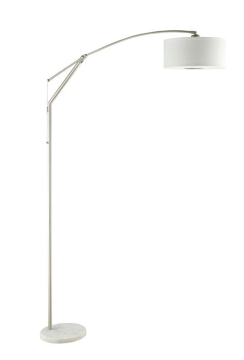 Moniz Adjustable Arched Arm Floor Lamp Chrome and White - Evans Furniture (CO)
