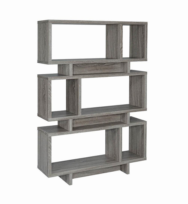 Reid 3-tier Geometric Bookcase Weathered Grey - Evans Furniture (CO)