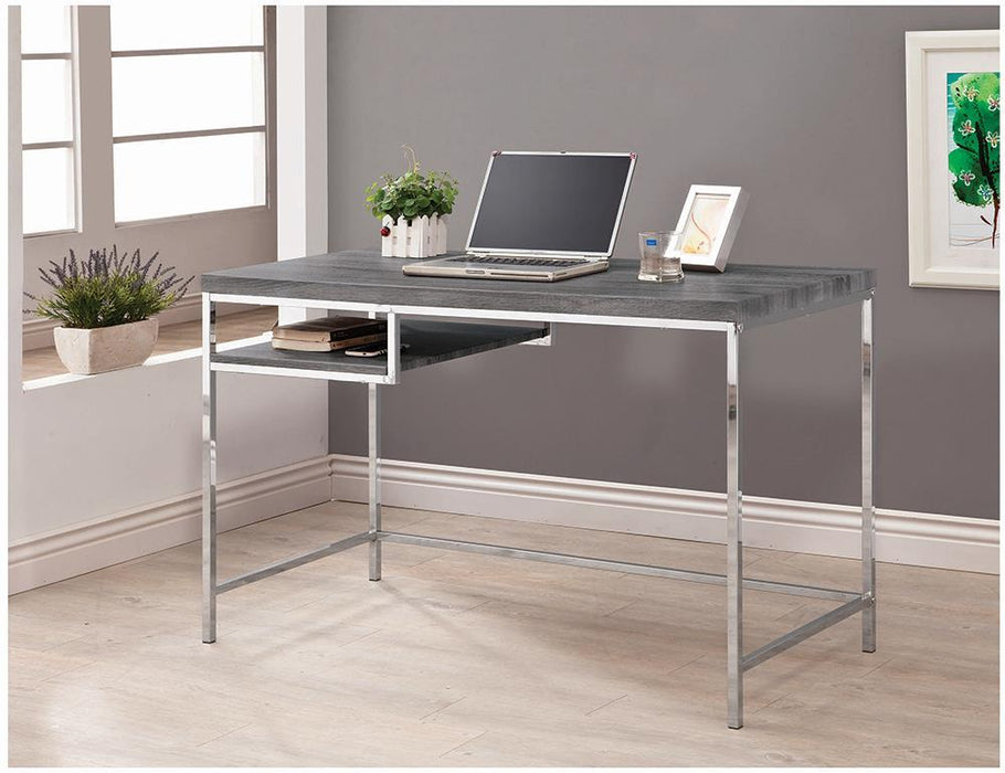 Kravitz Rectangular Writing Desk Weathered Grey and Chrome - Evans Furniture (CO)