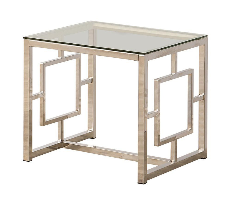 Merced Square Tempered Glass Top End Table Nickel - Evans Furniture (CO)