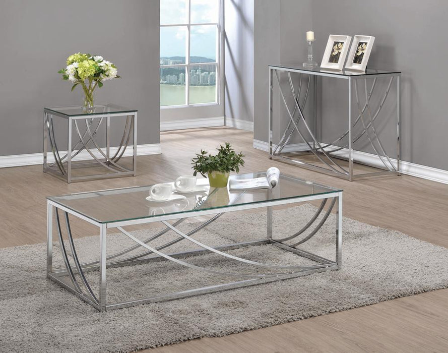Lille Glass Top Rectangular Sofa Table Accents Chrome - Evans Furniture (CO)