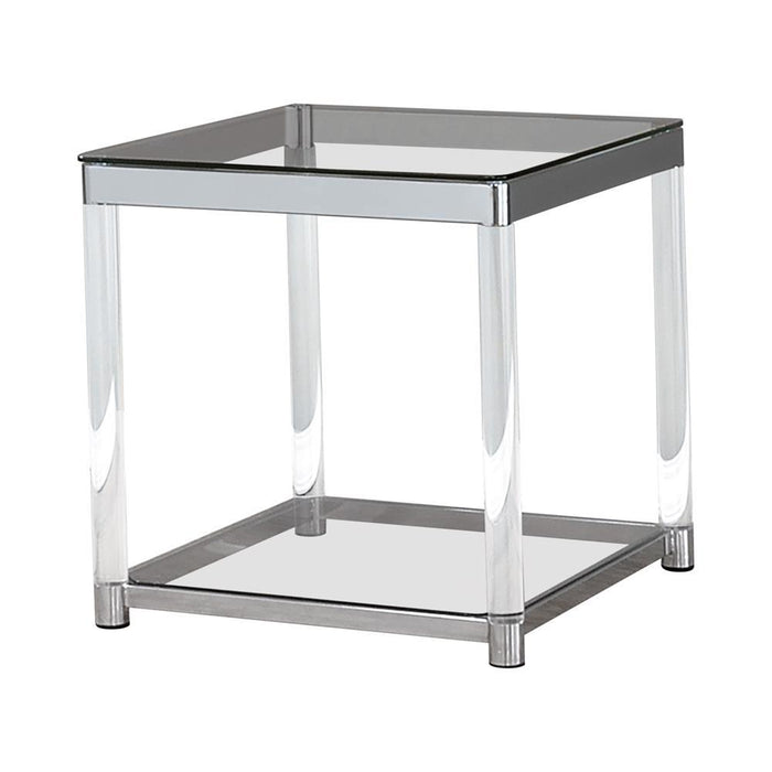 Anne End Table with Lower Shelf Chrome and Clear - Evans Furniture (CO)