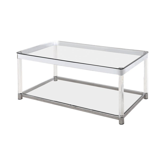 Anne Coffee Table with Lower Shelf Chrome and Clear - Evans Furniture (CO)