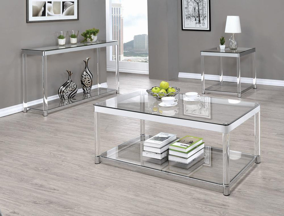 Anne Coffee Table with Lower Shelf Chrome and Clear - Evans Furniture (CO)