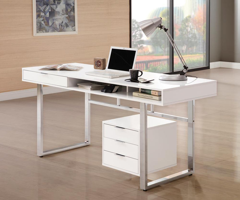 Whitman 4-drawer Writing Desk Glossy White - Evans Furniture (CO)