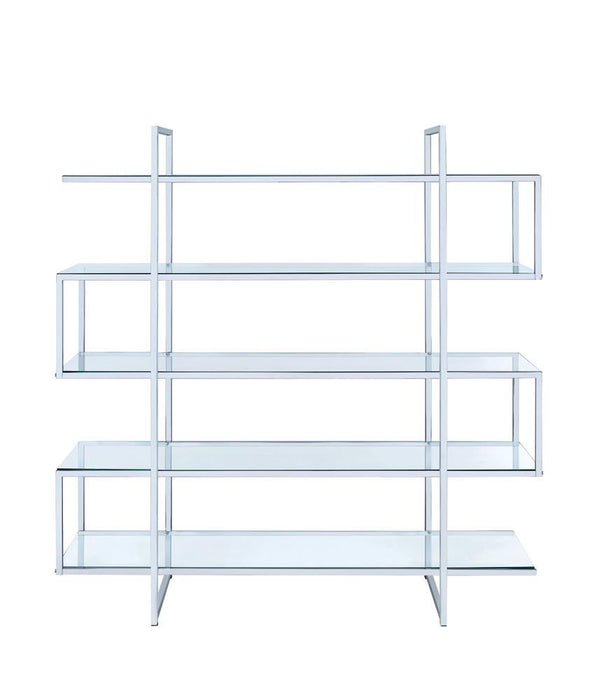 Elmer 5-shelf Bookcase Chrome and Clear - Evans Furniture (CO)