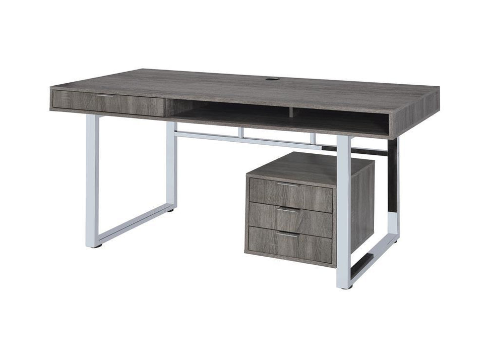 Whitman 4-drawer Writing Desk Weathered Grey - Evans Furniture (CO)