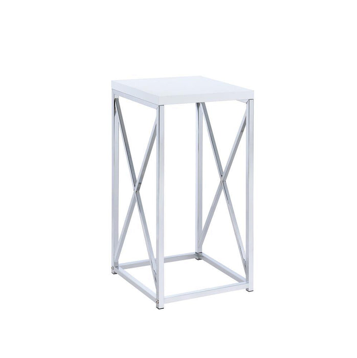 Edmund Accent Table with X-cross Glossy White and Chrome - Evans Furniture (CO)