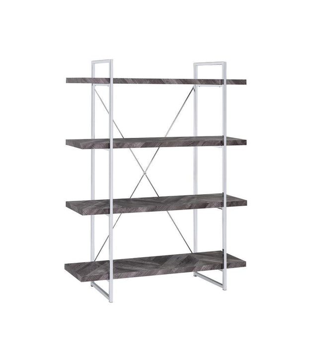 Grimma 4-shelf Bookcase Rustic Grey Herringbone - Evans Furniture (CO)