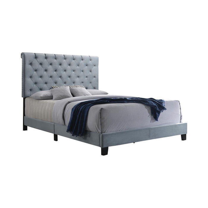 Warner Eastern King Upholstered Bed Slate Blue - Evans Furniture (CO)