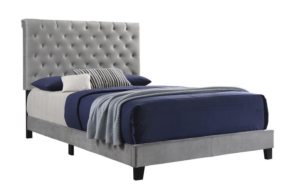 Warner Eastern King Upholstered Bed Grey - Evans Furniture (CO)