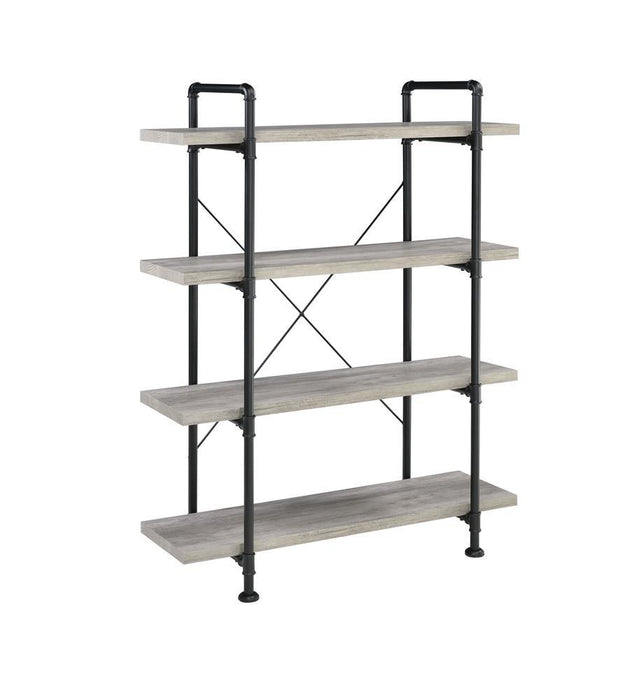 Delray 4-tier Open Shelving Bookcase Grey Driftwood and Black - Evans Furniture (CO)