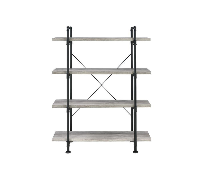 Delray 4-tier Open Shelving Bookcase Grey Driftwood and Black - Evans Furniture (CO)