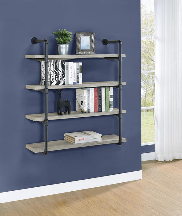 Elmcrest 40-inch Wall Shelf Black and Grey Driftwood - Evans Furniture (CO)