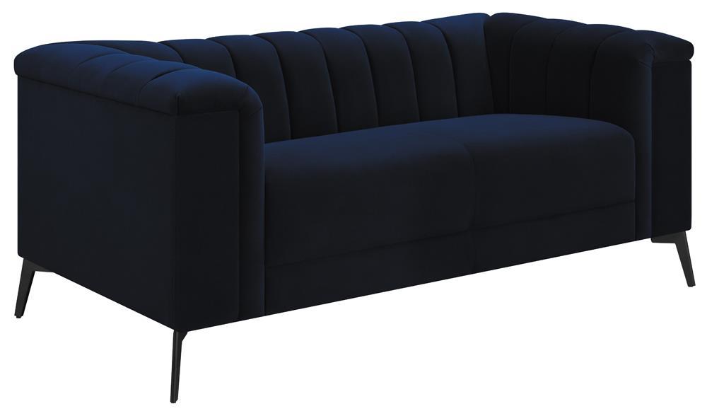 Chalet Tuxedo Arm Loveseat Blue - Evans Furniture (CO)