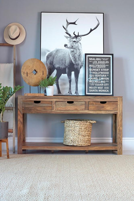 Esther 3-drawer Storage Console Table Natural Sheesham - Evans Furniture (CO)