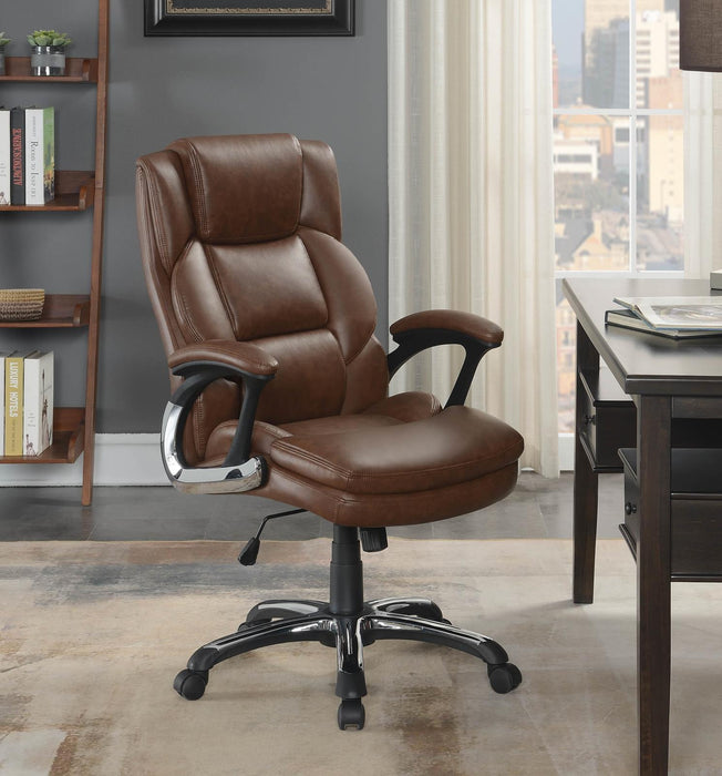 Nerris Adjustable Height Office Chair with Padded Arm Brown and Black - Evans Furniture (CO)