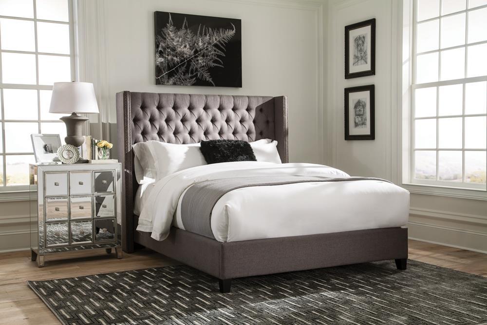 Bancroft Demi-wing Upholstered Queen Bed Grey - Evans Furniture (CO)