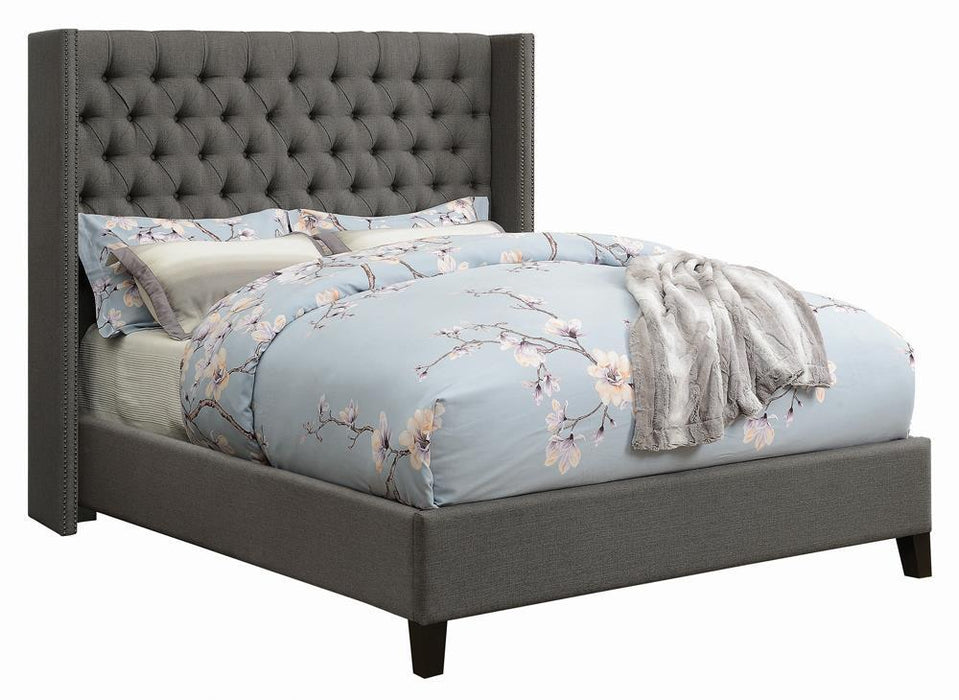 Bancroft Demi-wing Upholstered Eastern King Bed Grey - Evans Furniture (CO)