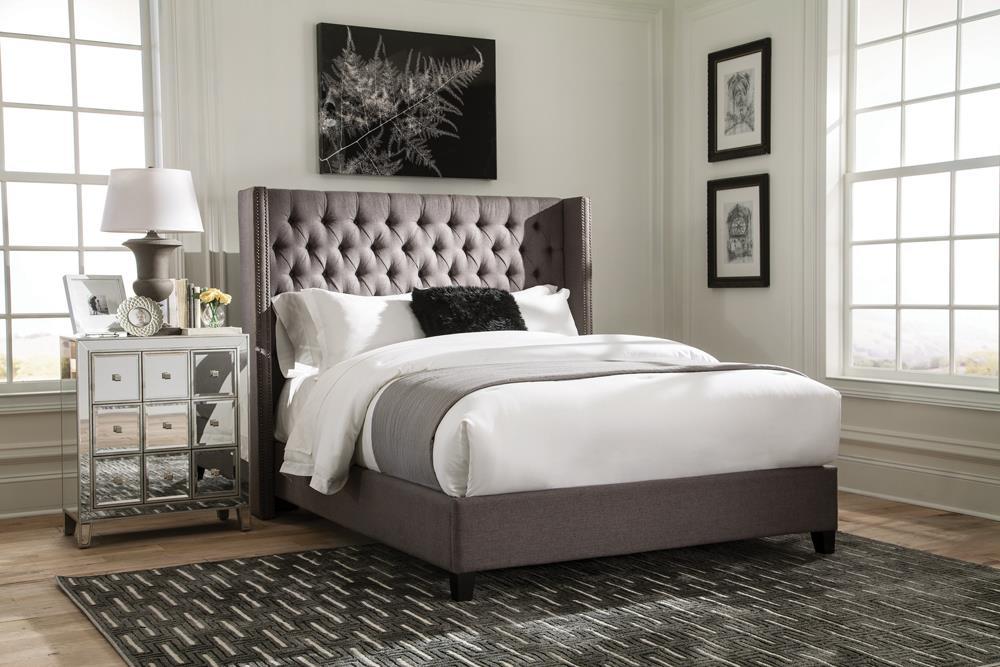Bancroft Demi-wing Upholstered Full Bed Grey - Evans Furniture (CO)