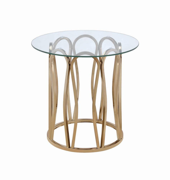 Monett Round End Table Chocolate Chrome and Clear - Evans Furniture (CO)
