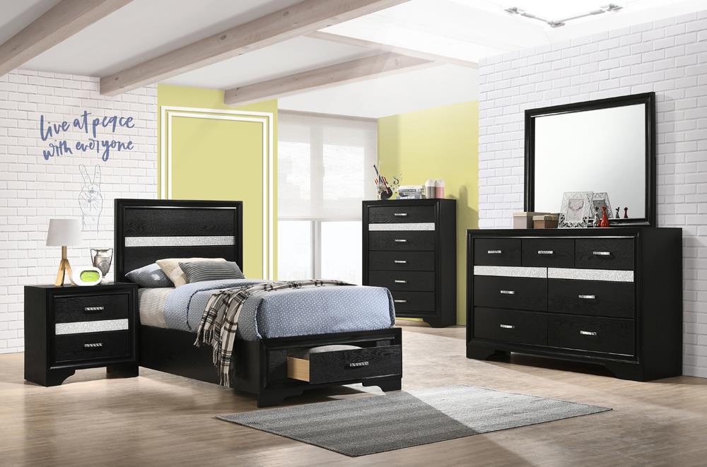 Miranda Twin Storage Bed Black - Evans Furniture (CO)