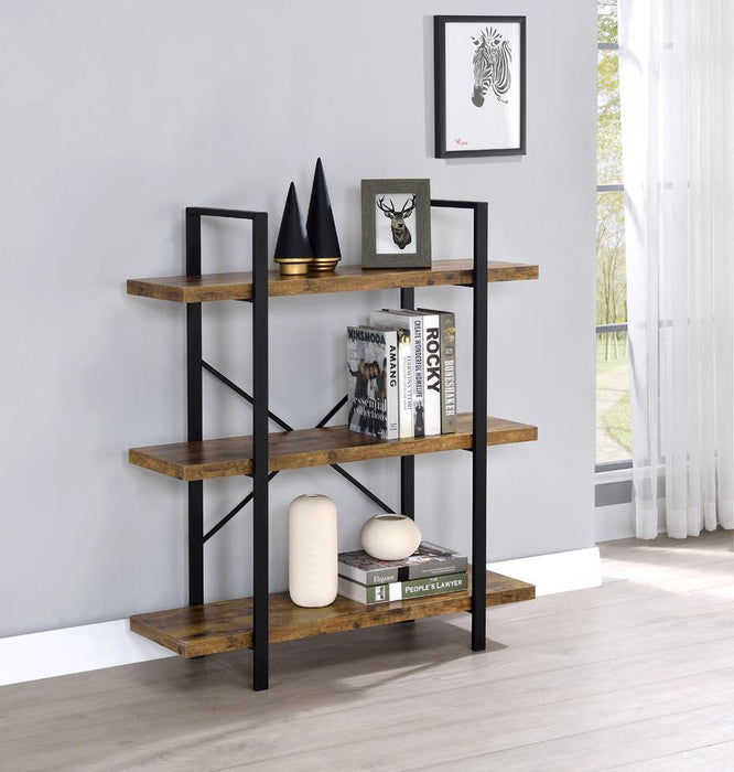 Cole 3-Shelf Bookcase Antique Nutmeg and Black - Evans Furniture (CO)