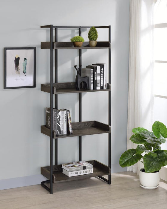 Ember 4-shelf Bookcase Dark Oak and Sandy Black - Evans Furniture (CO)