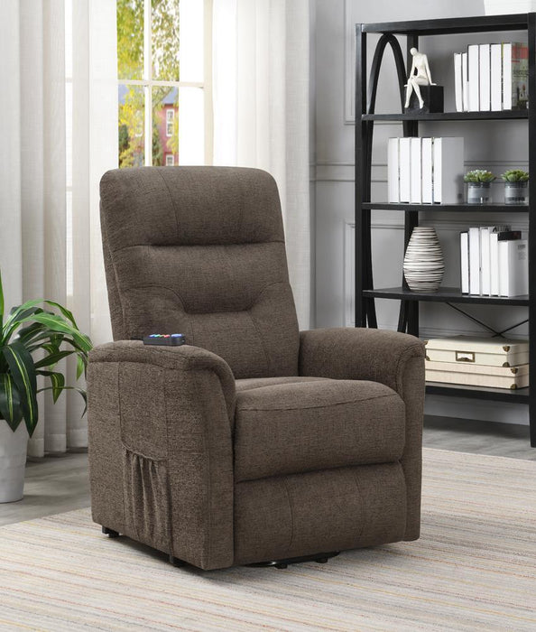 Henrietta Power Lift Recliner with Storage Pocket Brown - Evans Furniture (CO)