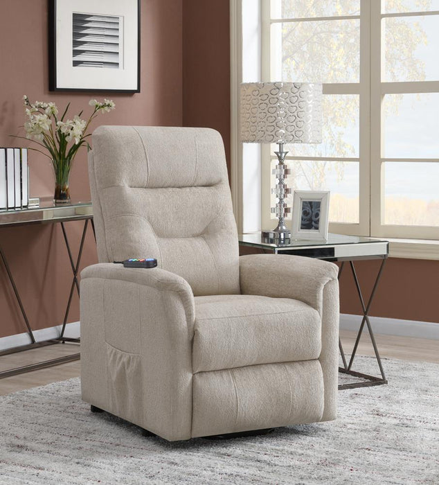 Henrietta Power Lift Recliner with Storage Pocket Beige - Evans Furniture (CO)