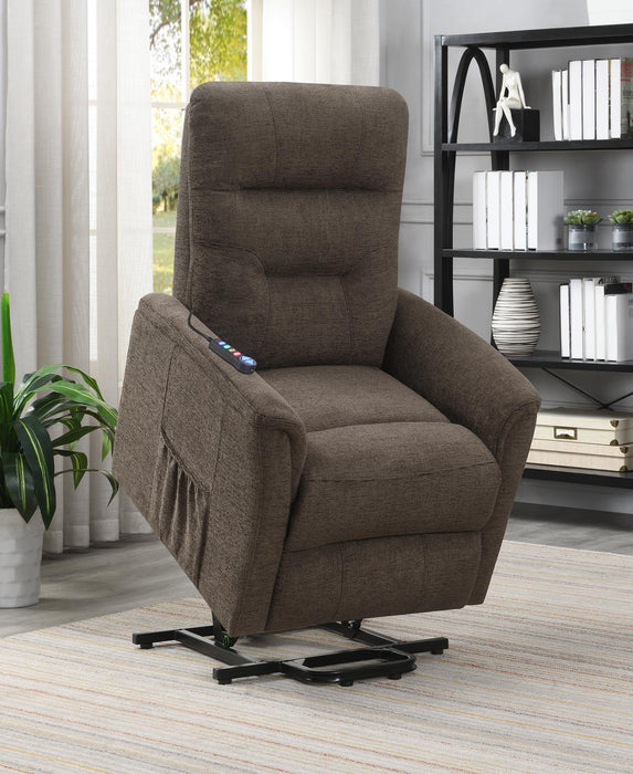 Henrietta Power Lift Recliner with Storage Pocket Brown - Evans Furniture (CO)