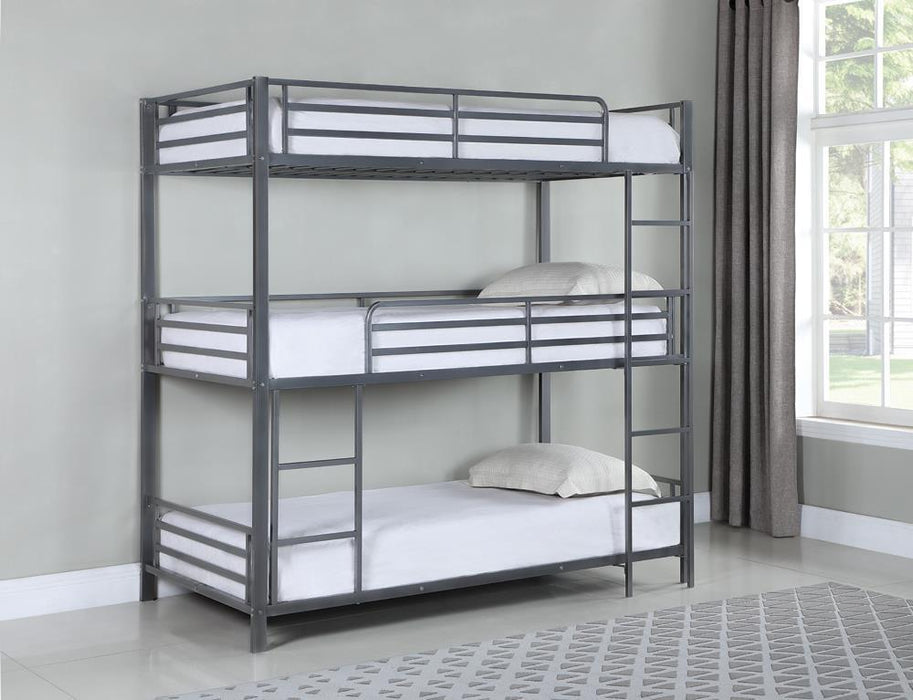 Maynard Metal Triple Twin Bunk Bed Gunmetal - Evans Furniture (CO)